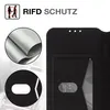 A product image showing a black flip cover case with a card slot and RFID protection. Produktbild-Vorschau