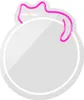 A white circular plaque with a pink neon cat outline on top. Produktbild-Vorschau