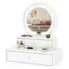 COSTWAY Spiegel met 2 lades, make-up tafel, ronde make-up Productafbeelding-voorbeeld 1