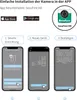 An instructional graphic showing the steps to install a SecuFirst HD camera using a smartphone app. Anteprima dell’immagine prodotto