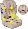 A beige car seat with numbered overlays and a shield icon indicating safety features. Voir les images du produit