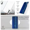 Collage showing a clear phone case with a starry background, its features, and a phone in the case being wirelessly charged. Produktbild-Vorschau