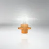 A single illuminated light bulb with an orange plastic base is shown against a light gray and white gradient background. Produktbild-Vorschau