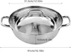 A stainless steel steamer pot with a glass lid and handles, shown from a slightly elevated side view. Dimensions are indicated with measurement lines and text. Podgląd zdjęcia produktu