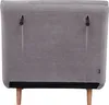The back of a gray upholstered sofa with wooden legs. Náhled obrázku produktu
