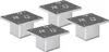 Four silver square furniture feet are arranged in a cluster against a white background. Produktbild-Vorschau