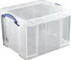 A transparent storage box with blue handles. Produktbild-Vorschau