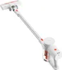 A white and orange cordless stick vacuum cleaner is shown against a white background. Produktbild-Vorschau
