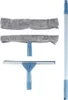 A set of window cleaning tools including a telescopic pole, a squeegee, and two microfiber cleaning pads, laid out against a white background. Podgląd zdjęcia produktu