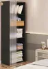 A modular, foldable wardrobe with shelves filled with folded clothes and decorative items, placed in a bedroom setting next to a nightstand. Podgląd zdjęcia produktu