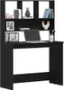 A black wooden desk with shelves, a laptop, and decorative items. Anteprima dell’immagine prodotto