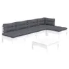 6-tlg. Garten-Lounge-Set mit Kissen Weiß Kiefernholz Produktbild-Vorschau 3