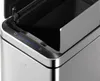 Close-up of the top of a stainless steel trash can with the lid open, showing the sensor controls and interior. Produktbild-Vorschau