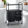 A black rolling cart with multiple drawers and two shelves is shown in a well-lit room. Produktbild-Vorschau