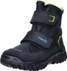A single navy blue winter boot with green accents and blue text on a white background. Voir les images du produit