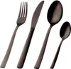 A set of black cutlery, including a fork, knife, and two spoons, arranged diagonally against a white background. Náhled obrázku produktu