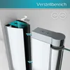 A close-up diagram illustrating the adjustable range of a shower door hinge. Produktbild-Vorschau