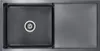 A top-down view of a black stainless steel kitchen sink with a drain. Náhľad obrázku produktu