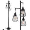 A black floor lamp with three cage-style lampshades is shown against a white background. Produktbild-Vorschau