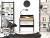 A minimalist home office setup with a desk, chair, and bookshelves. Náhľad obrázku produktu