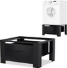 A washing machine stand with a drawer is shown in the foreground, and a washing machine is placed on a similar stand in the background. Produktbild-Vorschau