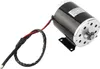 A black and silver DC motor with a black mounting bracket and red and black wires, isolated on a white background. Produktbild-Vorschau