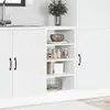A close-up shot of a white cabinet with open shelves displaying kitchen items. Produktbild-Vorschau