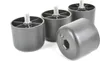 Four black plastic furniture feet with threaded bolts are arranged on a white background. Voir les images du produit