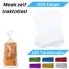 Uitdeelzakjes Transparant - 100 Stuks met Twistbandjes - Productafbeelding-voorbeeld 2