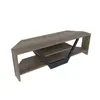 A corner TV stand with a wood-grain finish and black metal accents, shown from a three-quarter angle against a white background. Produktbild-Vorschau