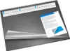A black desk mat with a document placed on it and a calendar strip at the top. Produktbild-Vorschau