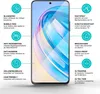 A smartphone screen protector with feature callouts. Produktbild-Vorschau