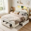 Lit tapissier INONEFT 160x200 cm avec LED et ports USB, lit Voir les images du produit 1