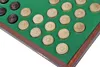 A close-up view of a checkers board with pieces. Voir les images du produit