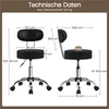 Technical data and dimensions of a black adjustable stool with a backrest. Produktbild-Vorschau