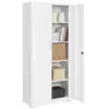 A white metal storage cabinet with its right door open, revealing several shelves with various items like boxes, binders, and containers. Náhled obrázku produktu