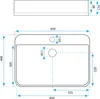 Technical drawing with dimensions of a white Aufsatzwaschbecken (countertop washbasin). Produktbild-Vorschau
