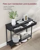 A black console table with open drawers, displaying decorative items and storage solutions. Produktbild-Vorschau