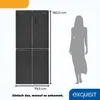 A refrigerator with a silhouette of a person next to it, indicating scale, and dimension measurements. Produktbild-Vorschau