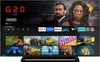 A smart TV displaying a streaming service interface with movie and TV show thumbnails. Produktbild-Vorschau