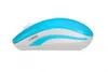 A side view of a blue and white computer mouse against a white background. Produktbild-Vorschau