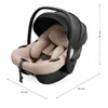 A studio shot of a baby car seat with dimensions indicated. Produktbild-Vorschau