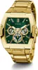 A close-up studio shot of a gold and green Guess watch. Produktbild-Vorschau