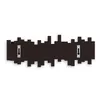 The back of a dark brown, pixelated-style wall-mounted coat rack with two metal hanging brackets is shown against a white background. Náhľad obrázku produktu