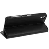 A black flip case for a Sony Xperia X phone, shown from a side angle. Náhľad obrázku produktu