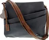 A dark blue handbag with brown leather straps and a heart-shaped charm. Produktbild-Vorschau