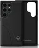 A black leather phone case with a curved stitch design and a Mercedes-Benz logo. Náhľad obrázku produktu