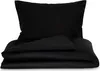 A black duvet cover and pillowcase are neatly folded and stacked on a white background. Náhled obrázku produktu