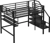 A black metal loft bed with stairs and shelves. Náhled obrázku produktu