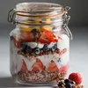 A glass jar filled with layers of yogurt, granola, strawberries, and blueberries. Anteprima dell’immagine prodotto